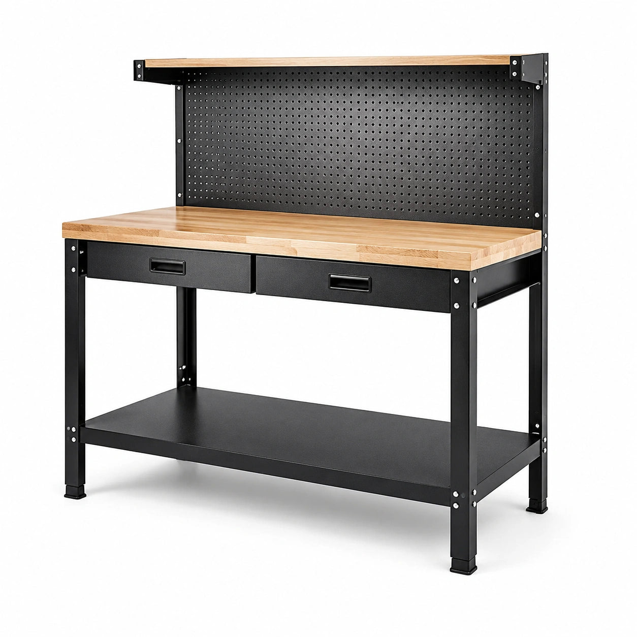 Banco da lavoro in legno e metallo con cassetti 122x62x156 cm