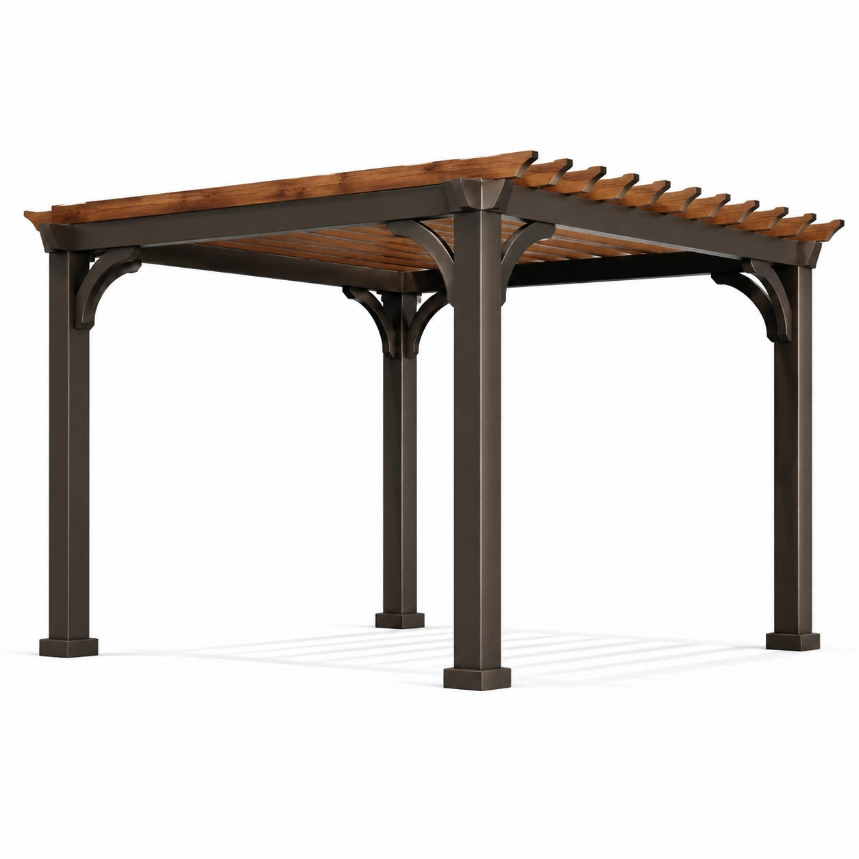 Pergola Autoportante in Alluminio e Legno Marrone 3m x 3m
