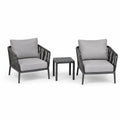 Set da giardino in metallo e tessuto grigio con due poltrone e tavolino