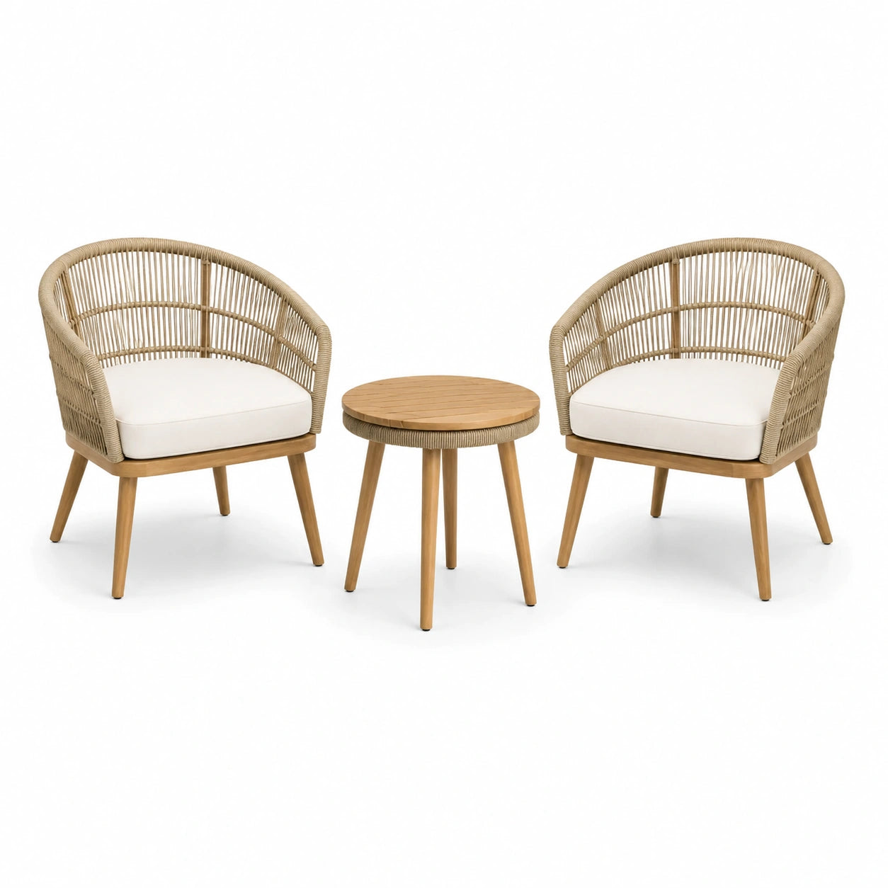 Set bistrot da giardino in rattan e legno di acacia con due poltrone