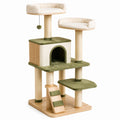 Tiragraffi per Gatti a 3 Livelli in Legno e Peluche Beige/Verde