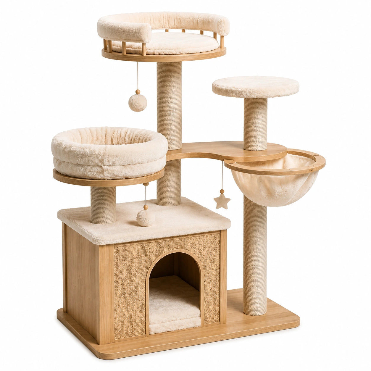 Tiragraffi in Legno Multistrato e Peluche Beige 120 cm