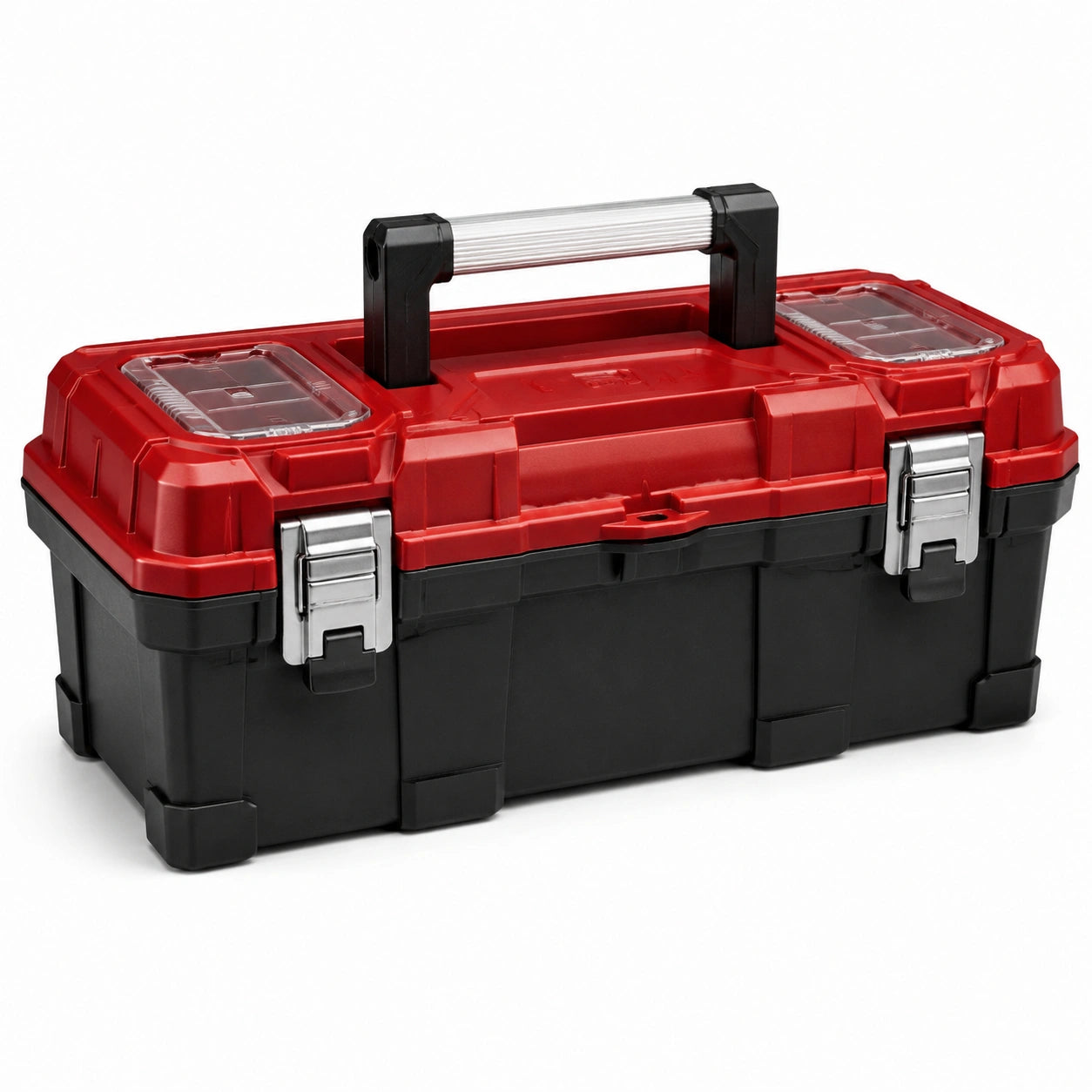 Cassetta per attrezzi in plastica rosso/nero con maniglia in metallo