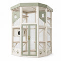 Gabbia per gatti in legno e rete metallica beige/verde con piattaforme