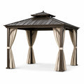 Gazebo in Alluminio con Tetto in Acciaio e Tende in Poliestere Beige