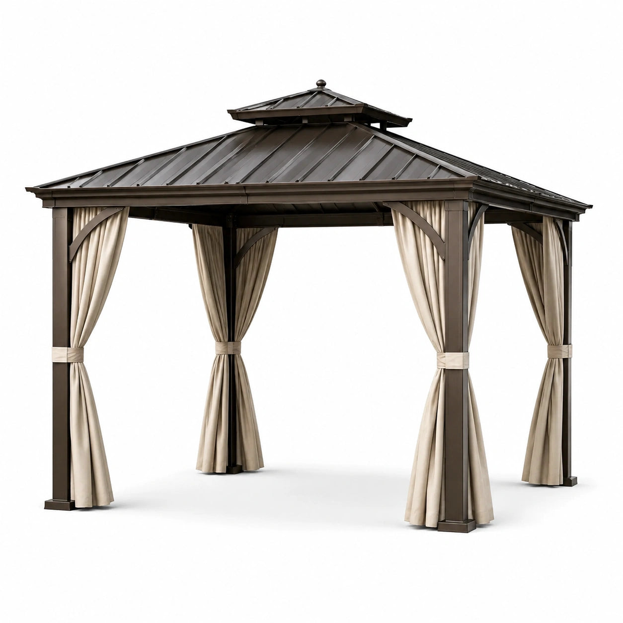 Gazebo in Alluminio con Tetto in Acciaio e Tende in Poliestere Beige