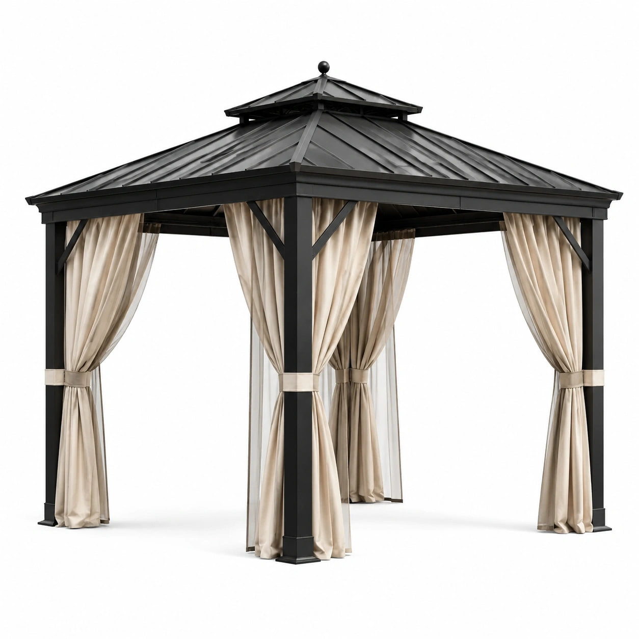 Gazebo in Metallo con Tende Beige 300x300x250 cm