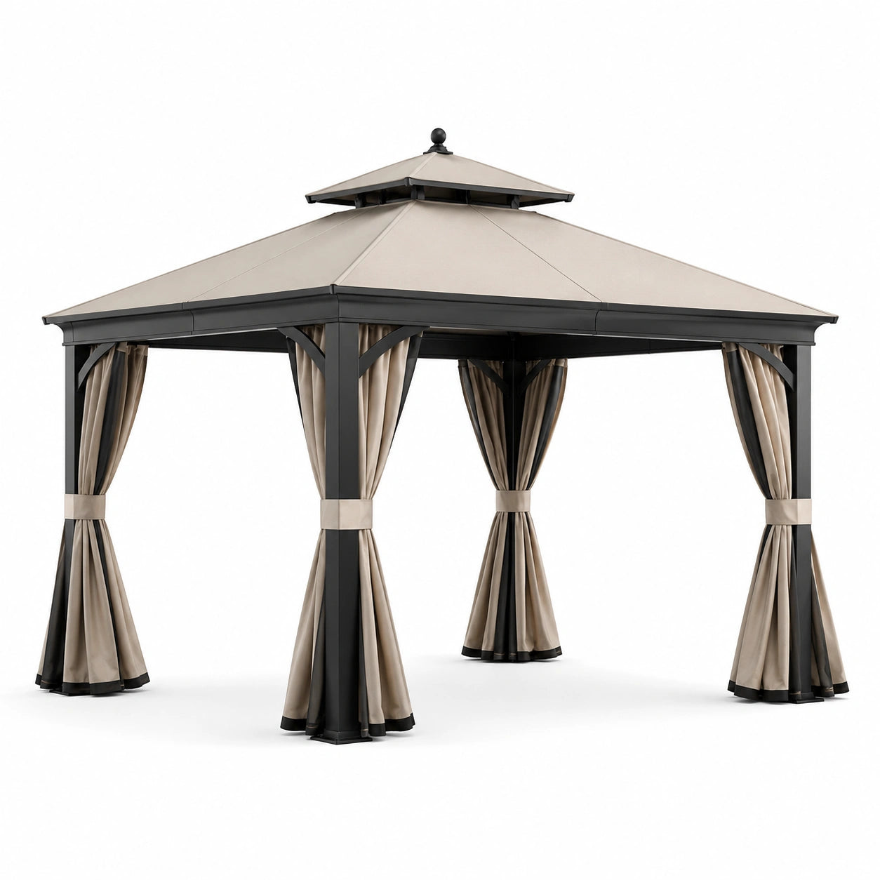 Gazebo in metallo nero e beige 300x300 cm