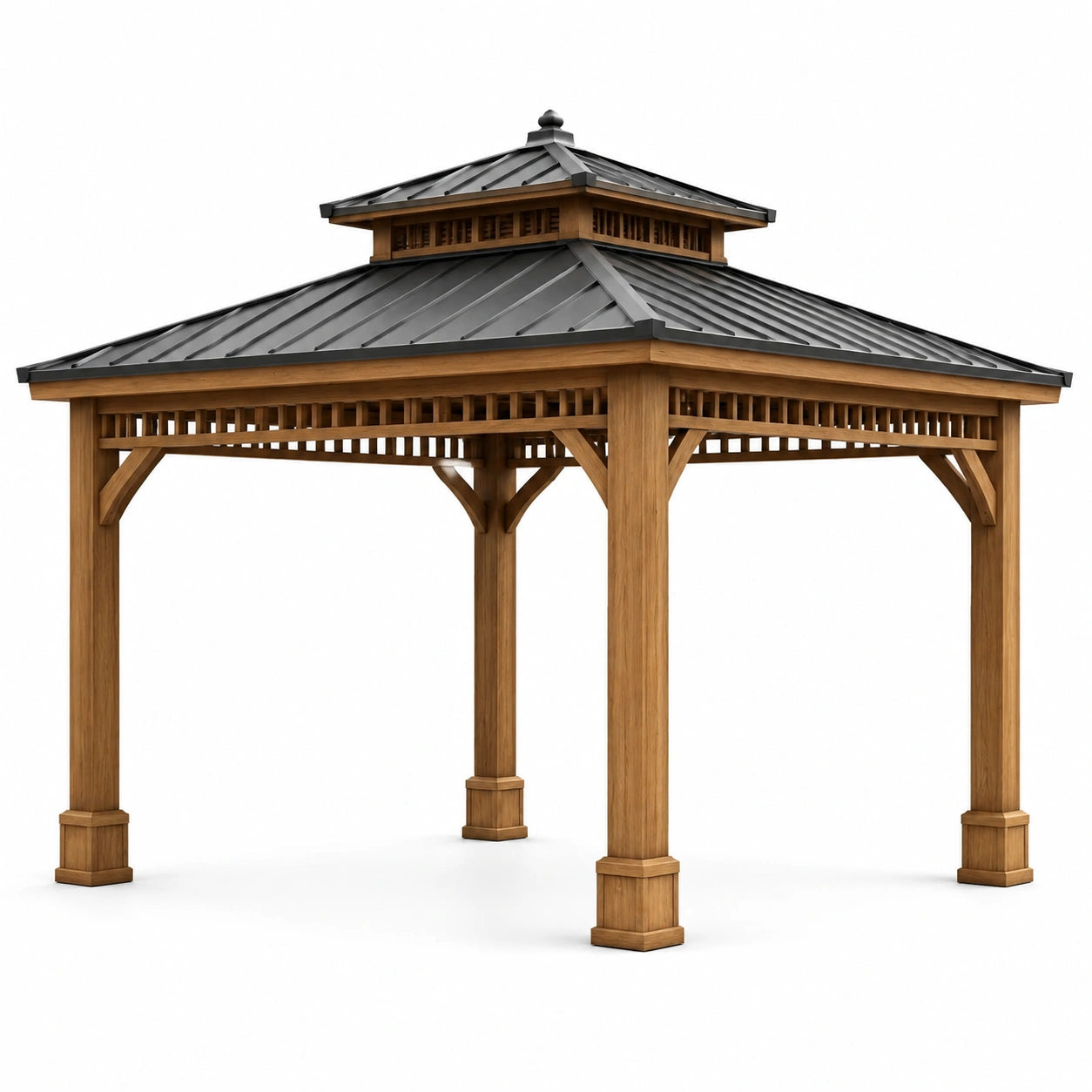 Gazebo in Legno con Tetto in Metallo 350x350 cm