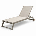 Lettino prendisole in alluminio e tessuto beige con ruote