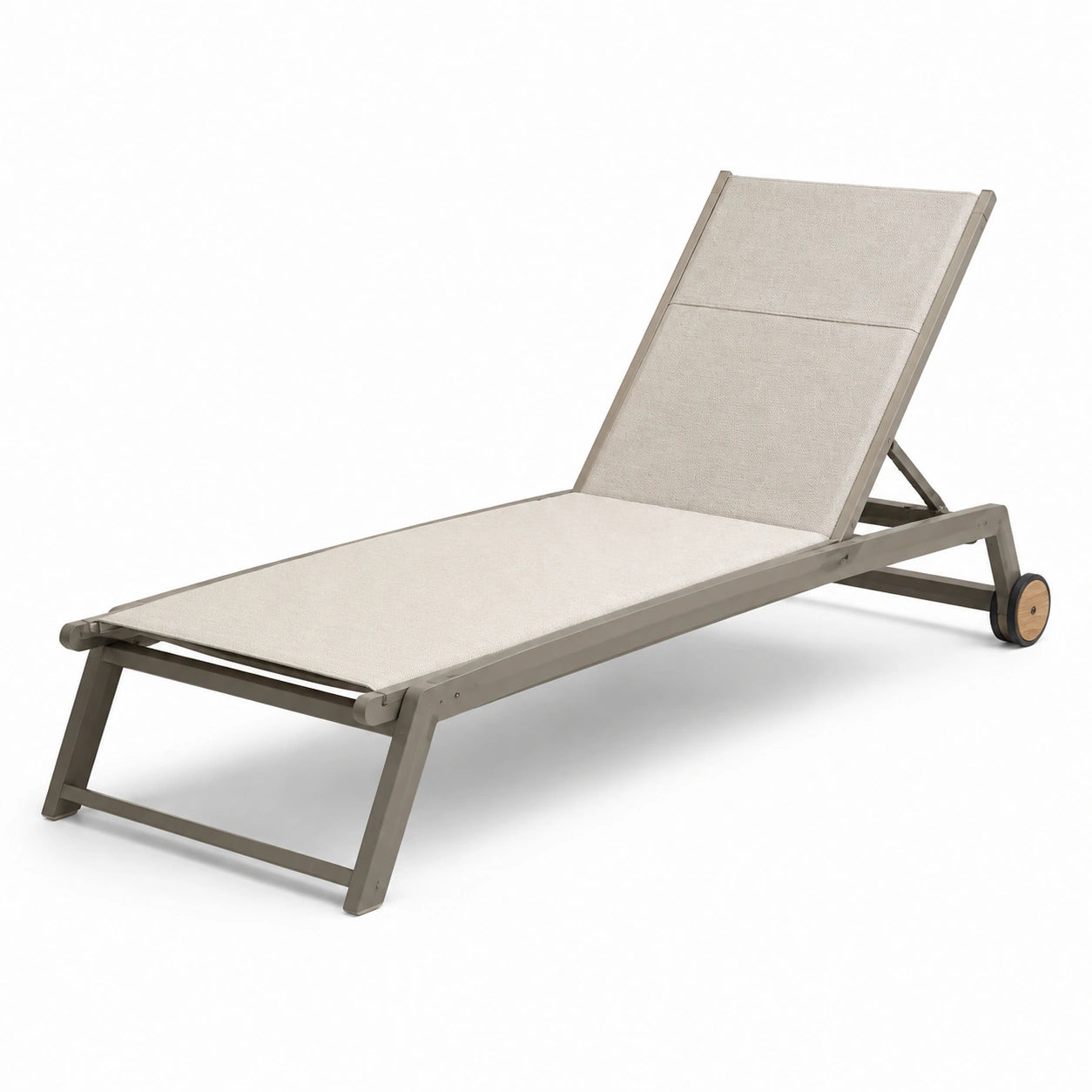Lettino prendisole in alluminio e tessuto beige con ruote